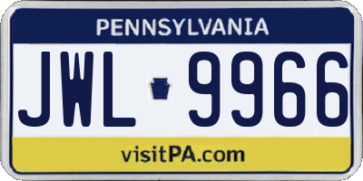 PA license plate JWL9966