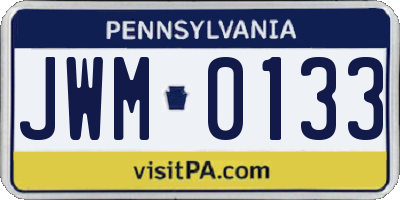 PA license plate JWM0133