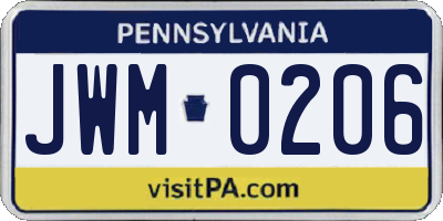 PA license plate JWM0206