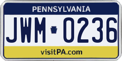 PA license plate JWM0236