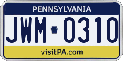 PA license plate JWM0310
