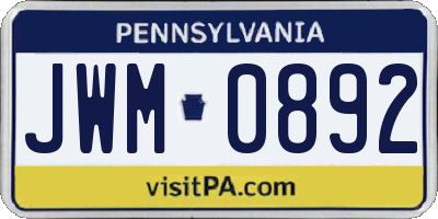 PA license plate JWM0892