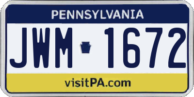 PA license plate JWM1672