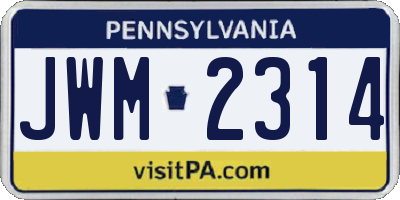 PA license plate JWM2314