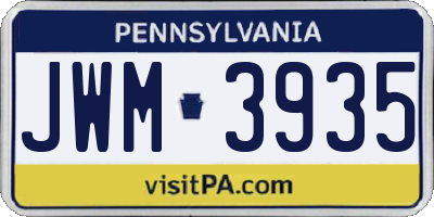 PA license plate JWM3935