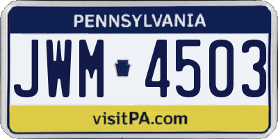 PA license plate JWM4503
