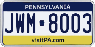 PA license plate JWM8003