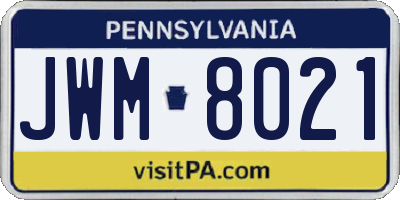 PA license plate JWM8021