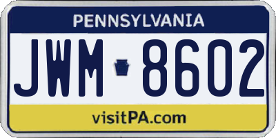 PA license plate JWM8602