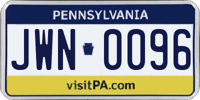 PA license plate JWN0096