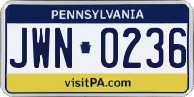PA license plate JWN0236