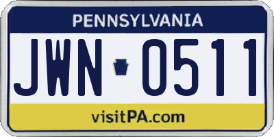 PA license plate JWN0511