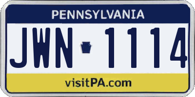 PA license plate JWN1114
