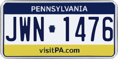 PA license plate JWN1476