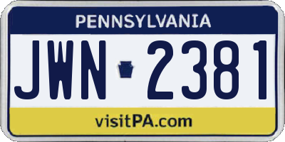 PA license plate JWN2381