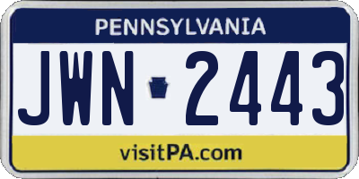 PA license plate JWN2443