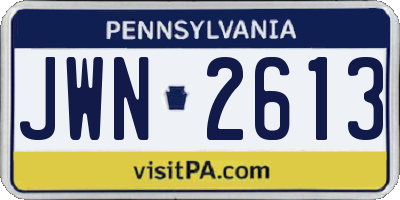 PA license plate JWN2613
