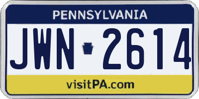 PA license plate JWN2614