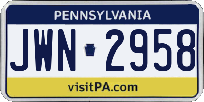 PA license plate JWN2958