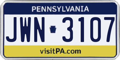 PA license plate JWN3107