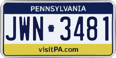 PA license plate JWN3481