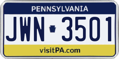 PA license plate JWN3501