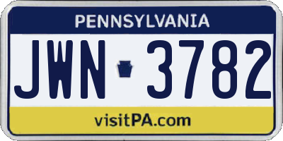 PA license plate JWN3782