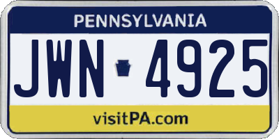 PA license plate JWN4925