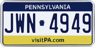 PA license plate JWN4949