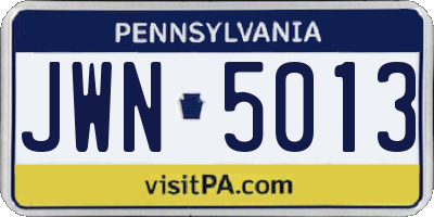 PA license plate JWN5013