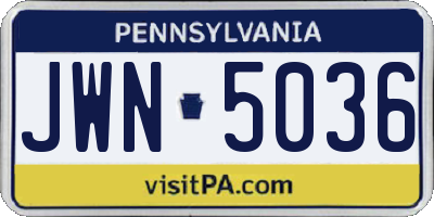 PA license plate JWN5036