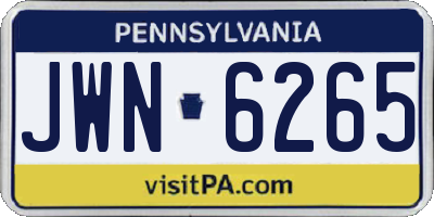PA license plate JWN6265