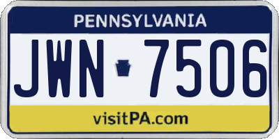 PA license plate JWN7506