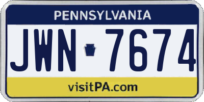 PA license plate JWN7674