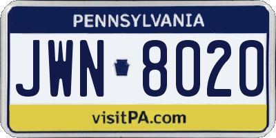 PA license plate JWN8020