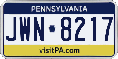 PA license plate JWN8217