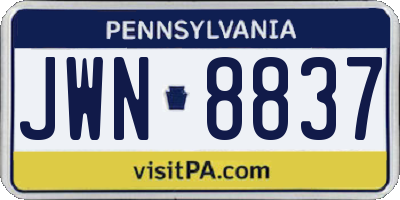 PA license plate JWN8837