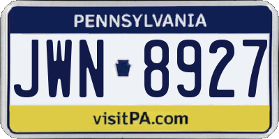 PA license plate JWN8927