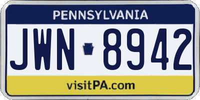 PA license plate JWN8942