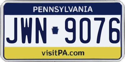 PA license plate JWN9076