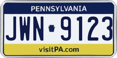 PA license plate JWN9123