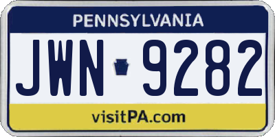 PA license plate JWN9282