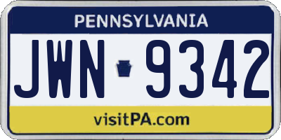 PA license plate JWN9342