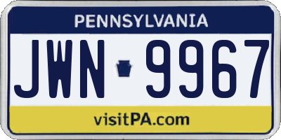 PA license plate JWN9967