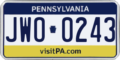 PA license plate JWO0243