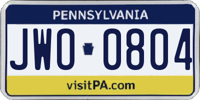 PA license plate JWO0804