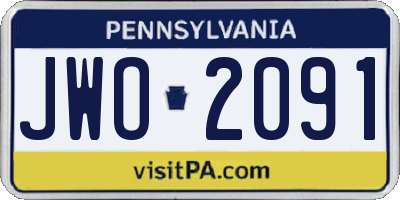 PA license plate JWO2091