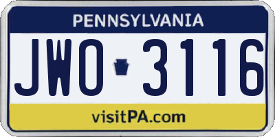 PA license plate JWO3116