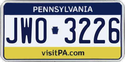 PA license plate JWO3226
