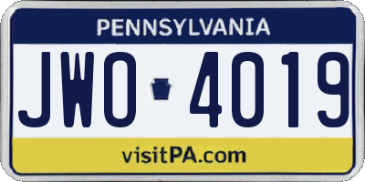 PA license plate JWO4019